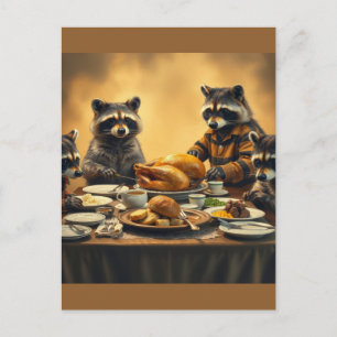 Waschbär-Familien-Erntedankfest Postkarte