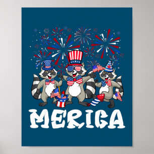 Waschbär Feuerwerk Sonnenbrille Hut Merica Lustig Poster