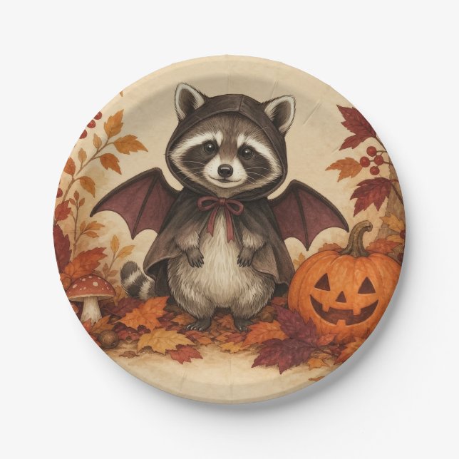 Waschbär-Fledermaus-Kostüm Halloween-Party-Teller Pappteller (Vorderseite)