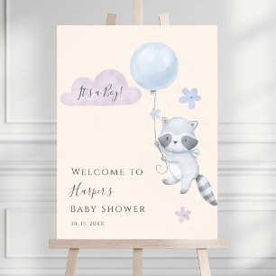 Waschbär fliegt Luftballon Junge Baby Shower Willk Poster