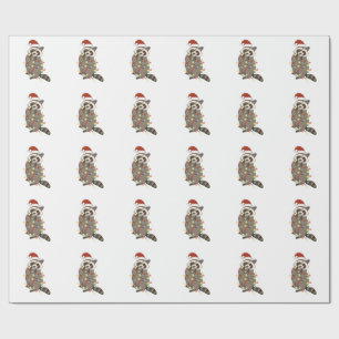 Waschbär Frohe Weihnachtslichter Santa Hut Xmas Sc Geschenkpapier