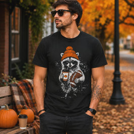 Waschbär-Fußball-Herbstmütze-Kaffee-Grafik T-Shirt