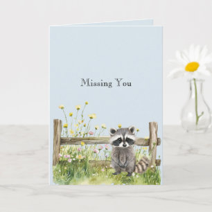Waschbär Gelbe Blumen Zaun Vermisse Dich Karte