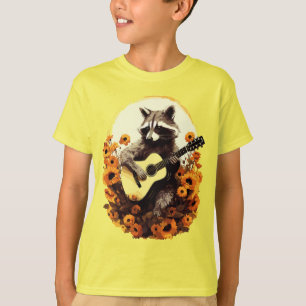 Waschbär-Gitarren-Serenade in Sonnenblumen T-Shirt