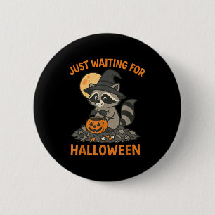 Waschbär Hexenhut Kürbis Halloween Süßigkeiten ode Button