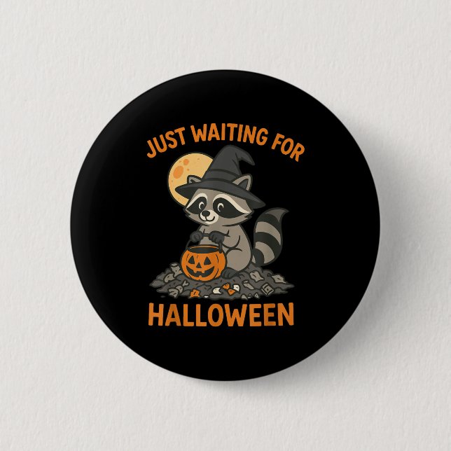 Waschbär Hexenhut Kürbis Halloween Süßigkeiten ode Button (Vorderseite)