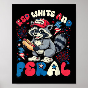 Waschbär Hot Dog Floral Rot Weiß Und Verwildertes Poster