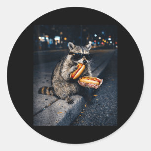 Waschbär isst Hot Dogs Meme hungriger Waschbär Runder Aufkleber
