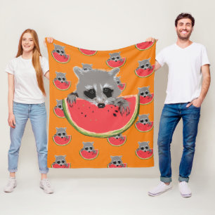 Waschbär isst Wassermelone Fleecedecke