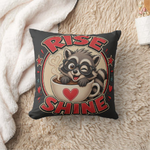 Waschbär-Kaffee-Liebhaber-Illustration "Rise & Shi Kissen