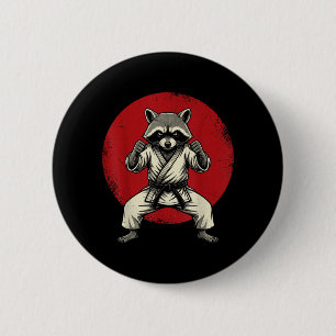 Waschbär Karate Judo Japan Japanische Flagge Lusti Button