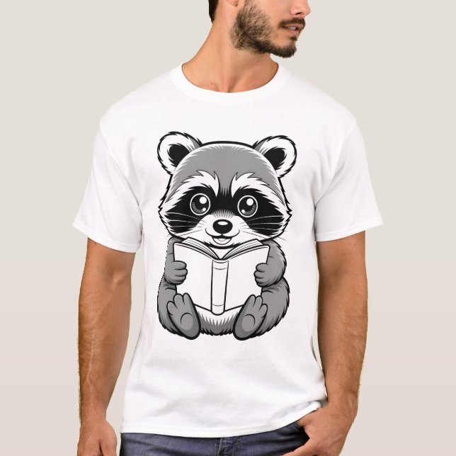 Waschbär liest Buch Kunst T-Shirt (Vorderseite)
