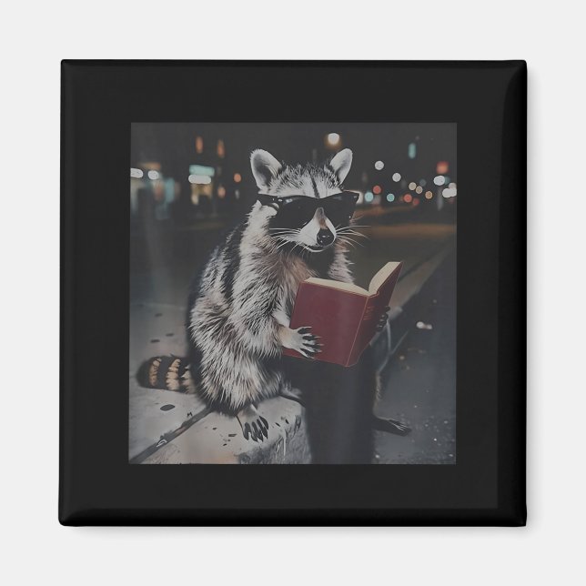 Waschbär liest Buch lustiges Tier Meme Buchwurm Magnet (Vorne)
