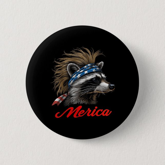 Waschbär - Lustiger 4. Juli Amerikanischer Muttert Button (Vorderseite)