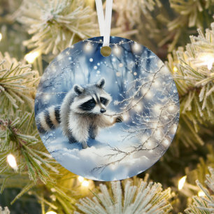 Waschbär Magischer Verzauberter Weihnachtswald  Ornament Aus Metall