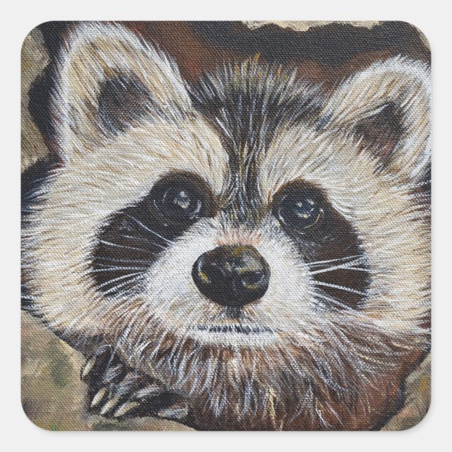 Waschbär-Malerei Quadratischer Aufkleber (Vorderseite)
