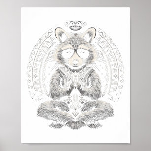 Waschbär meditierend Tier Mandala Buddhist lustig Poster