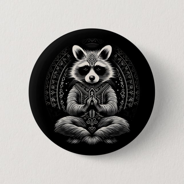 Waschbär meditierendes Tier Mandala Buddhist lusti Button (Vorderseite)