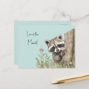 Waschbär mit Blume Postkarte