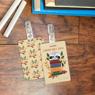 Waschbär mit Büchern Bibliothek Hall Pass Abzeiche Ausweis