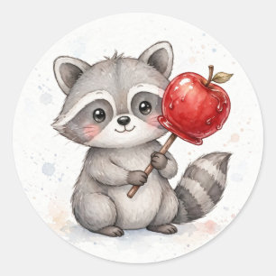 Waschbär mit Candy Apple Halloween Runder Aufkleber