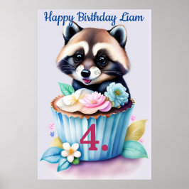 Waschbär mit Cupcake Poster