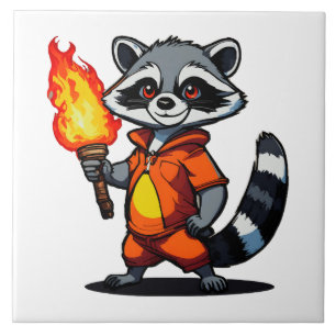 Waschbär mit Fackel Fliese