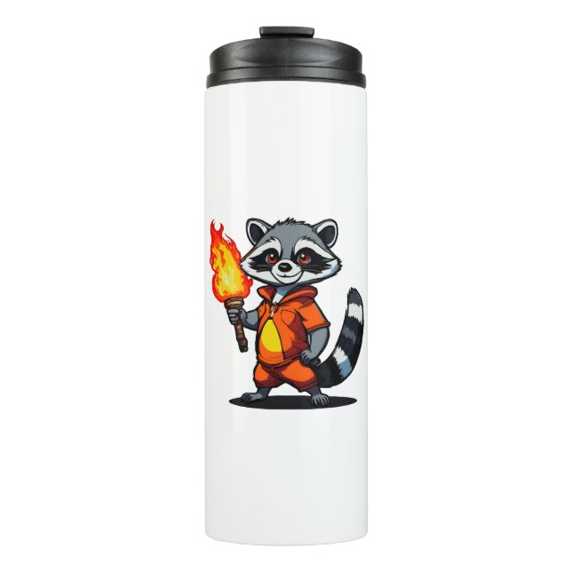 Waschbär mit Fackel Thermosbecher (Vorderseite)