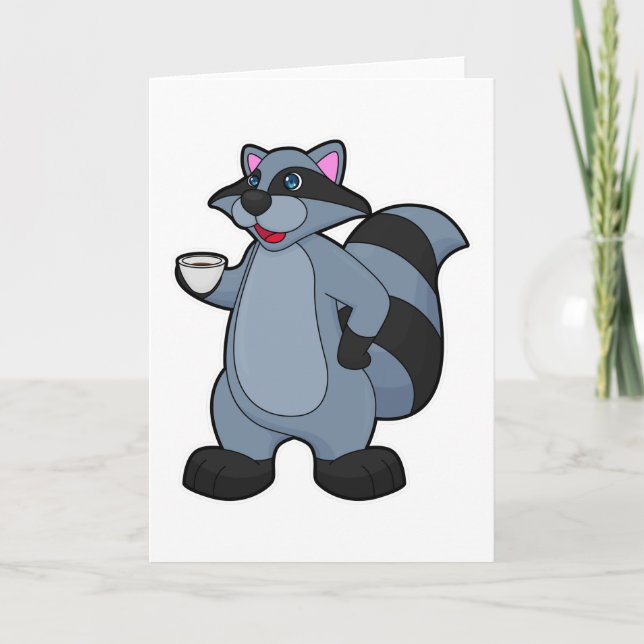 Waschbär mit Kaffeetasse Karte (Vorderseite)