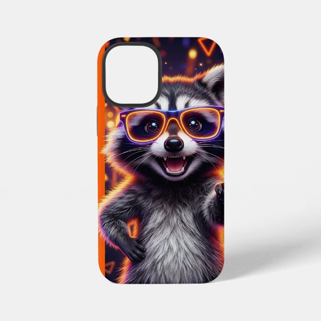 Waschbär mit orange umrandeter leuchtend gelber Br iPhone Hülle (Rückseite)