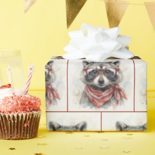 Waschbär mit roter Brille Geschenkpapier