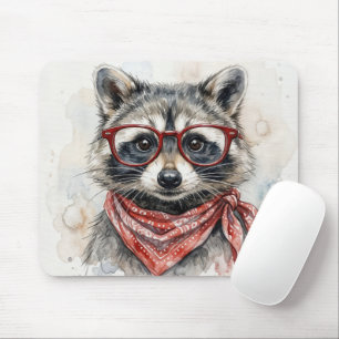 Waschbär mit roter Brille Mousepad
