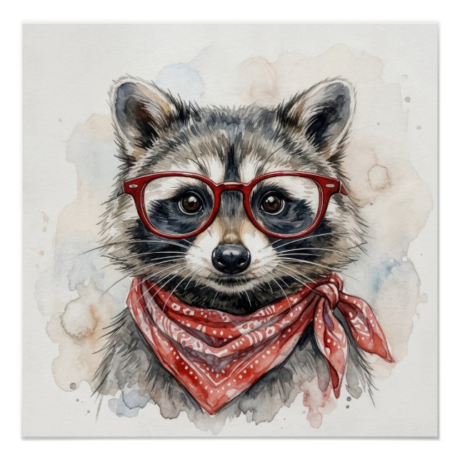 Waschbär mit roter Brille Poster (Vorderseite)