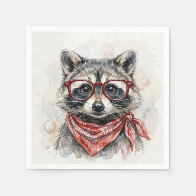 Waschbär mit roter Brille Serviette (Vorderseite)