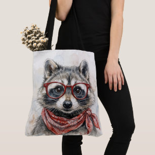 Waschbär mit roter Brille und Bandana