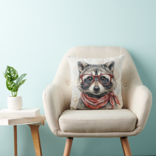 Waschbär mit roter Brille und Bandana Kissen