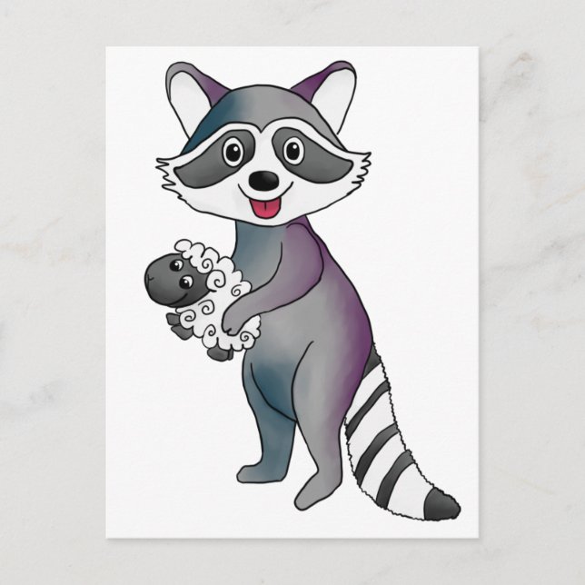 Waschbär mit Schaf Postkarte (Vorderseite)