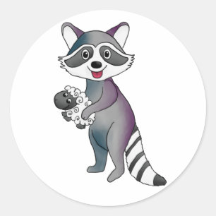 Waschbär mit Schaf Runder Aufkleber