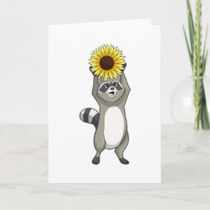Waschbär mit Sonnenblume Karte