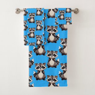 Waschbär-Muster-Design Blau Badhandtuch Set
