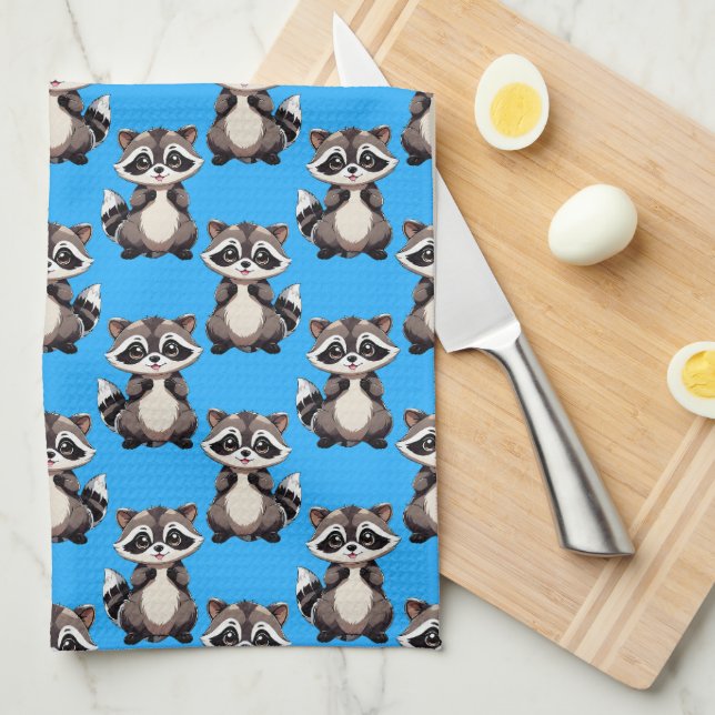 Waschbär-Muster-Design Blau  Geschirrtuch (Viertel Falte)
