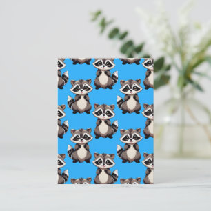 Waschbär-Muster-Design Blau Postkarte