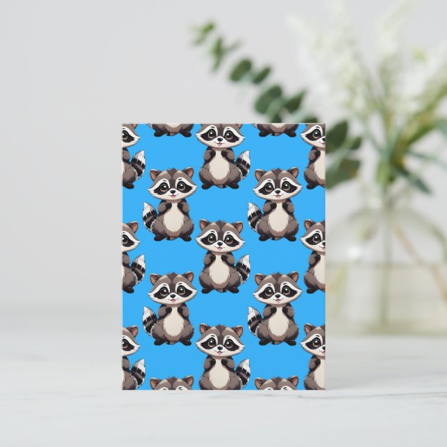 Waschbär-Muster-Design Blau Postkarte (Stehend Vorderseite)