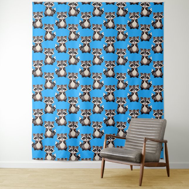 Waschbär-Muster-Design Blau  Wandteppich (Beispiel)