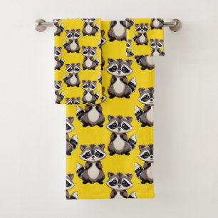 Waschbär-Muster-Design Gelb Badhandtuch Set