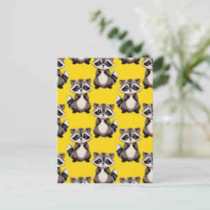 Waschbär-Muster-Design Gelb  Postkarte