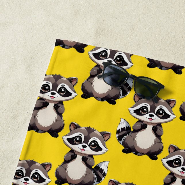 Waschbär-Muster-Design Gelb Strandtuch (Beispiel)