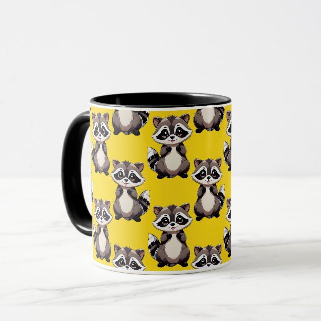 Waschbär-Muster-Design Gelb  Tasse (Vorderseite Links)