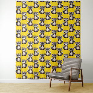 Waschbär-Muster-Design Gelb  Wandteppich