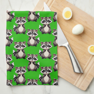 Waschbär-Muster-Design Grün Geschirrtuch